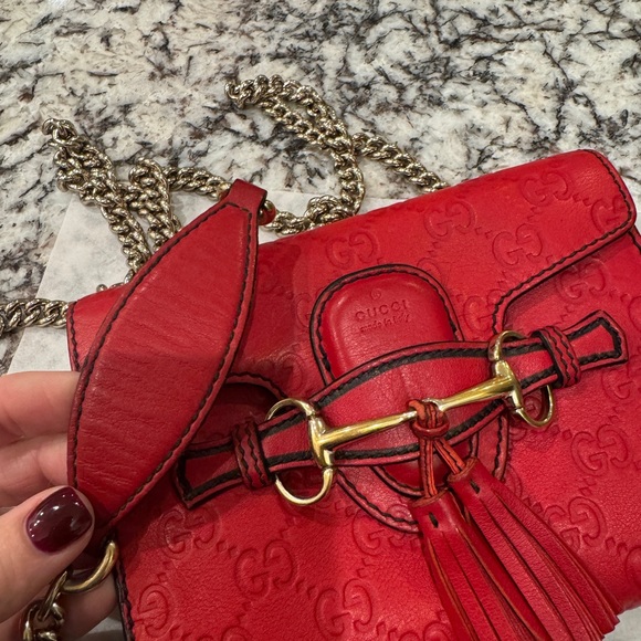 SOLD. SOLD SOLD Gucci Red Emily Leather Crossbody Bag Guccissima Horsebit - Picture 3 of 16